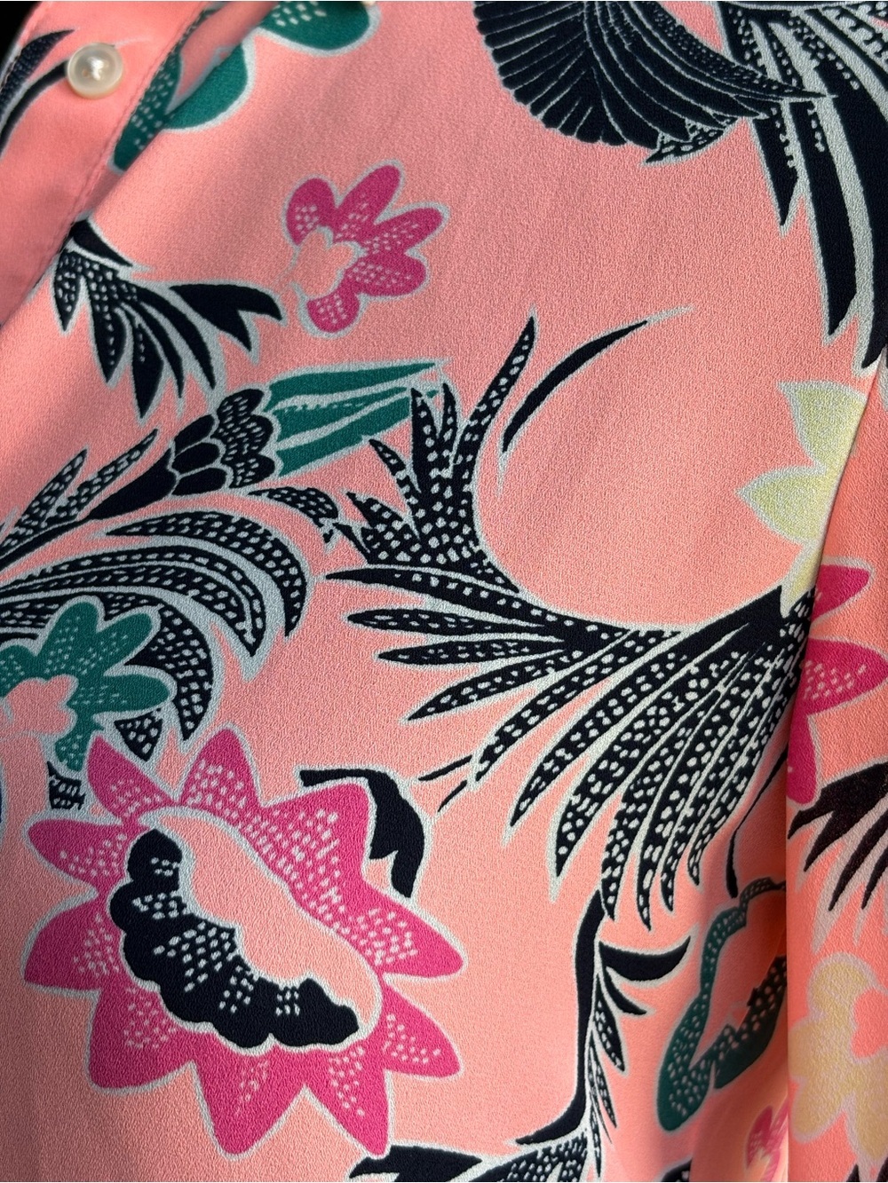Banana Republic Coral Pink Tropical Print Popover Long Sleeve blouse - Picture 14 of 14